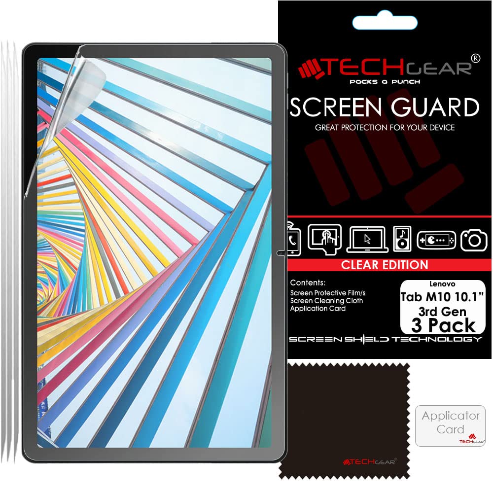 TECHGEAR [Pack of 3 Screen Protectors for Lenovo Tab M10 3rd Gen 2022 (10.1 Inch screen) TB328 / TB328FU / TB328XU Ultra Clear Screen Protector Guard Cover + Screen Cleaning Cloth & Applicator Card