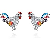 EVER FAITH Women's 925 Sterling Silver CZ Multicolor Enamel Rooster Animal Pierced Stud Earrings Clear