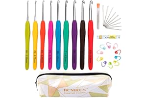 Ergonomic Crochet Hooks Set with Case, BCMRUN 2.25mm(B)-6mm(J) Soft Grip Handles Knitting Needles with Large-Eye Blunt Needles, Stitch Marker, Tape Measure, Crochet Needles Kit for Arthritic Hands