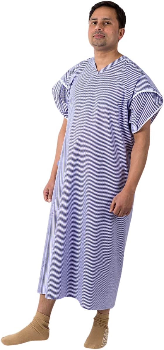 Interweave Textiles Hospital Dignity Gown Blue White Stripe Polycotton Extra