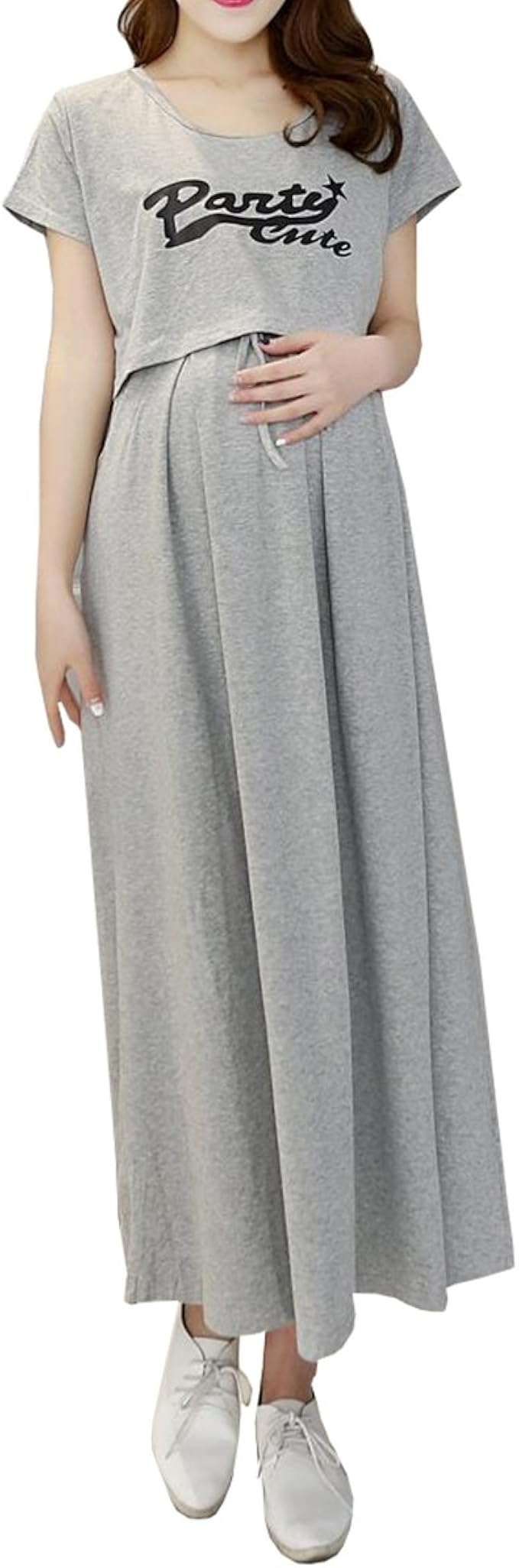 Amazon Co Jp マタニティ ワンピース アルファベット ロング丈 授乳口付き 授乳服 マキシワンピ 妊娠服 レジャー 服 ファッション小物