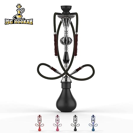 Premium-Shisha, 2 Ausgänge, 55 cm hoch, 2 Schläuche, 1 Zange, Wasserpfeife, Schwarz