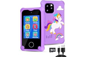 BESTOONE Kids Smart Phone Toys for 3 4 5 6 Year Old Girls, Toddler Touchscreen Phone with Dual Camera, MP3 Music Player, Educational Games, and 32GB SD Card, Christmas Birthday Gifts for Kids Ages 3-8