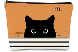 BARPERY Cat Makeup Bag,Cat Gifts，Black Cat Purse,Gifts For Cat Lovers,Small Cute Makeup Bag Cosmetic Bag For Women Teen Girls,Birthday Gift,Cat Owners Gifts,Cat Lady Gifts For Women(Orange)