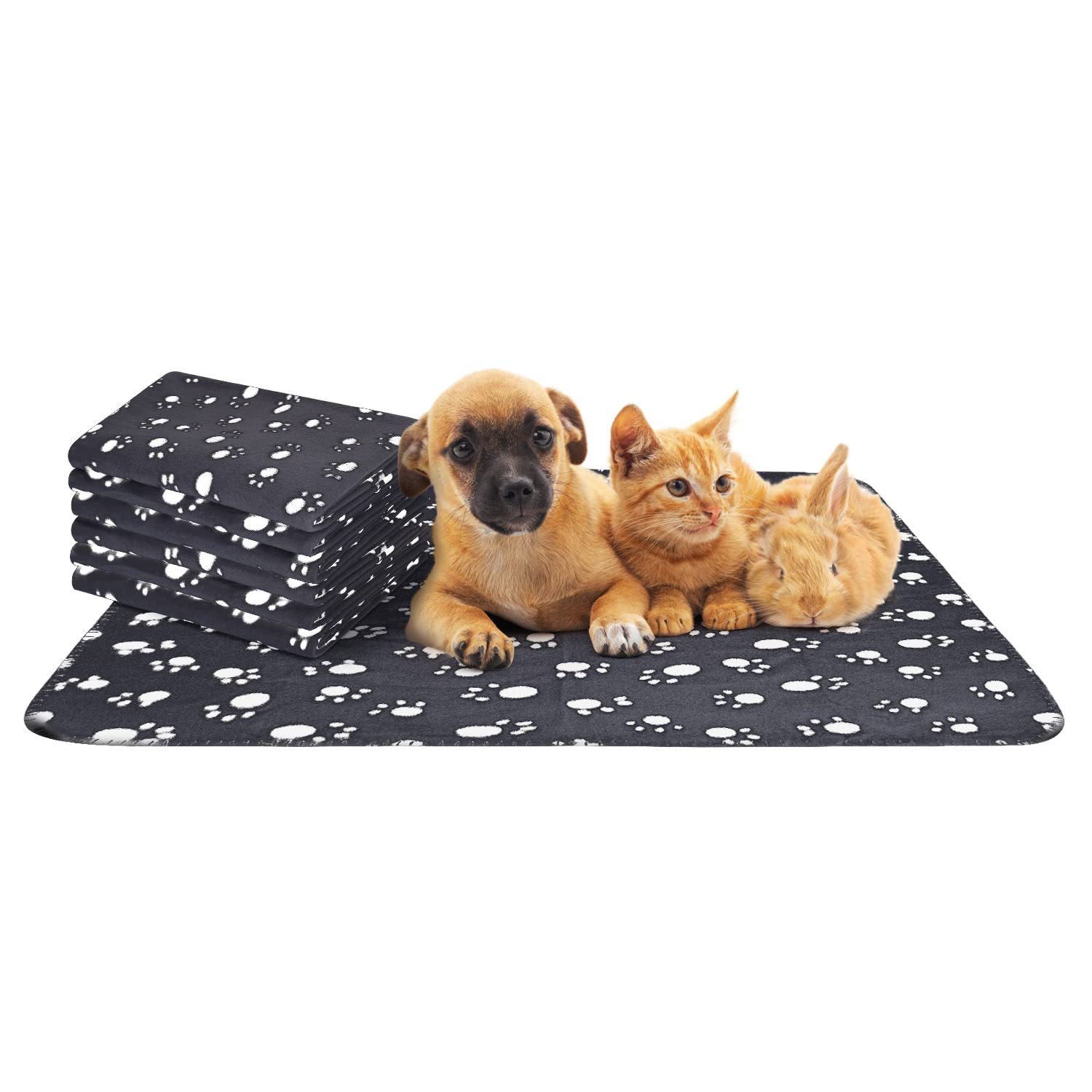 Nobleza - 6 x Dog Blanket Cat Cushion Puppy Kitten Sleep Pad Mat Pet Bed Cover Washable Warm Soft Fluffy Fleece Blankets Black75*75cm