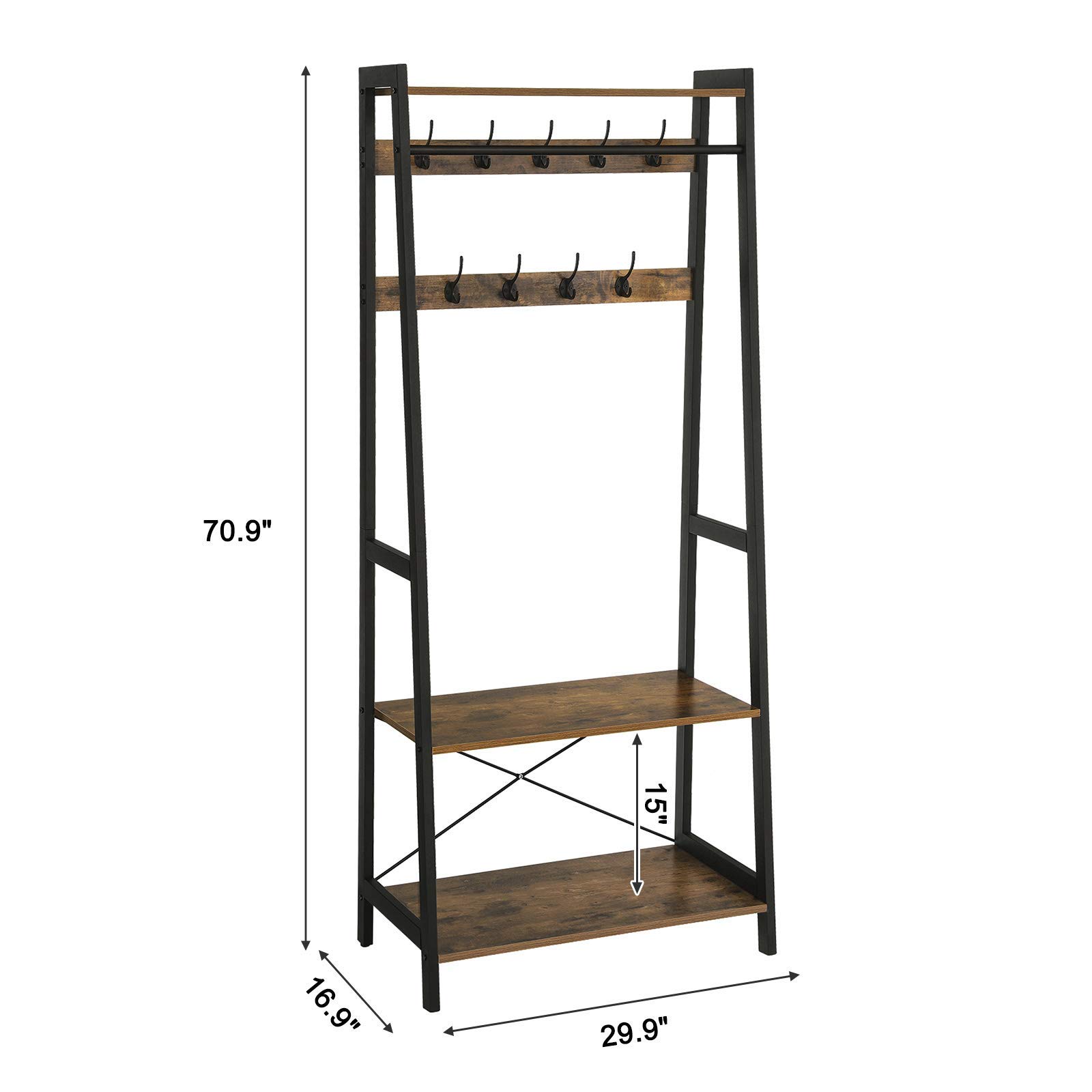 VASAGLE Industrial Coat Rack 2Tiers, Clothing Garment Rack, Storage