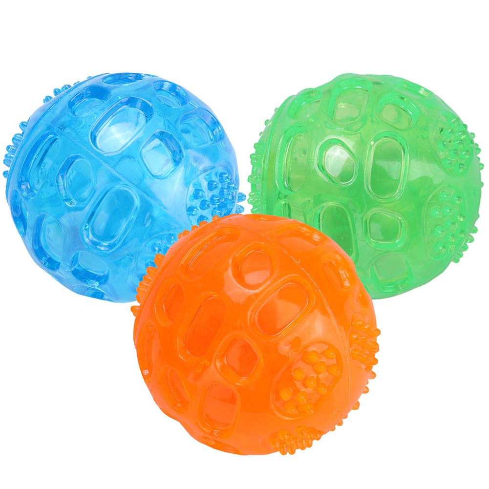 3Pcs Dog Ball Squeaky Toy Pet Chew Toys Balls Bouncy Rubber Dog Toys Puppy Molar Teeth Cleaning Ball for Small Medium Dogs