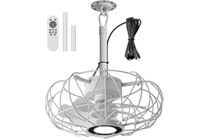SHE'S HOME Outdoo Gazebo Fan with Hanging Hook, 15'' Waterproof Outdoor Ceiling Fan with Lights and Remote, 3CCT Dimmable 6-Speeds Reversible Plug in Caged Ceiling Fans for Patio Porch Pergola Canopy, White