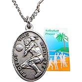 Westmon Works Ladies Volleyball Necklace St Sebastian Pewter Medal with Stainless Steel Chain Boxed Set Prayer Card Saint Expressions Premium Jewelry for Athletes