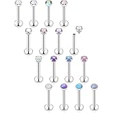 Xnsjeyy 16G Internal Thread Flat Back Earrings Nose Studs 316L Surgical Steel Medusa Labret Monroe Lip Ring Tragus Forward Helix Conch Cartilage Lobe Earrings Stud Piercing Jewelry For Women Men Opal