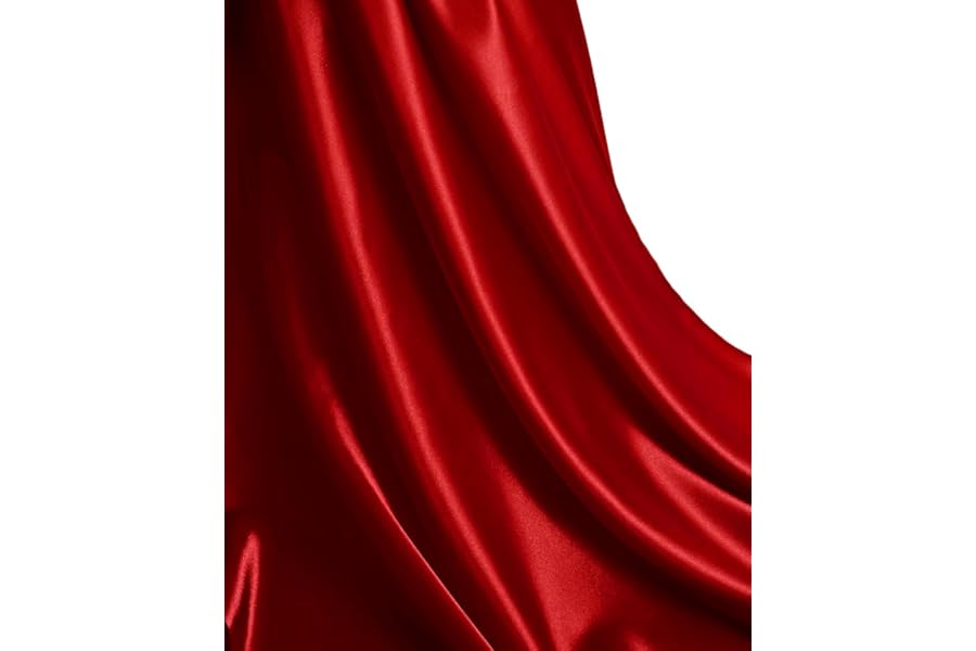 MDS Satin Fabric 5 Yards, 44" Wide, Silky Smooth Charmeuse Sateen Cloth for Wedding Arch Drapery Panel Backdrop Party Event Banquet Home Decoration Curtain Crafts DIY Sewing Costume - Apple Red