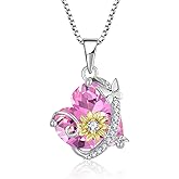 Oskani Butterfly Sunflower Heart Necklace for Women, 925 Sterling Silver Cubic Zirconia Birthstone Pendant Jewelry for Her