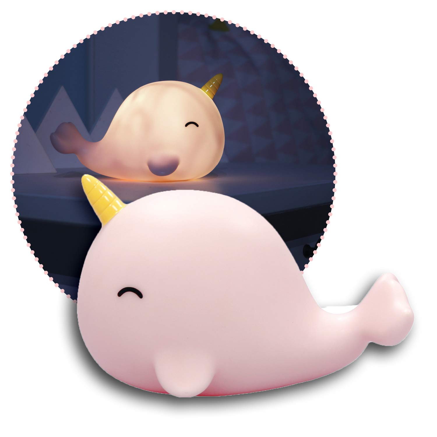 Reer Lumilu Sea Life Narwhal, Cute Narwhal Night Light, Great Christening Gift, Birthday Gift for Boys and Girls, 52284, Pink