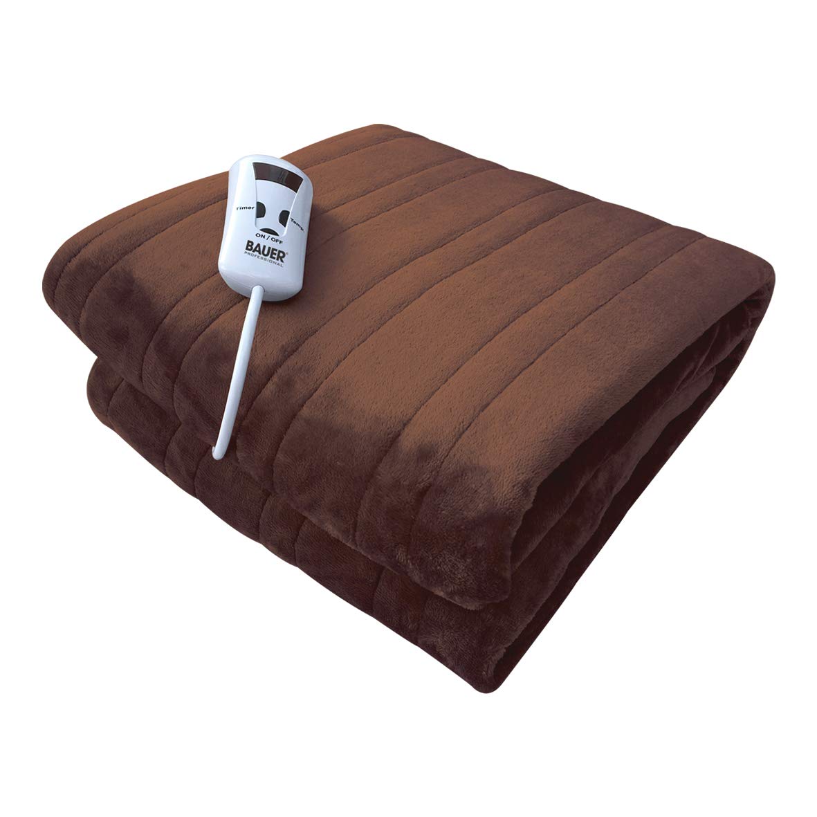 Bauer Professional Electric Heated Throw Blanket, Soft Fleece (120 x 160cm), 10 Heat Settings, 1–9h Timer, Auto Shut-Off, Detachable Controller, Machine Washable, Brown