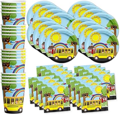 School Bus Birthday Party Supplies Set Plates Napkins Cups