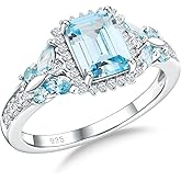 AGRULE Butterfly Rings for Women, 925 Sterling Silver 3-4 Carat Birthstone Halo Ring Amethyst/Emerald/Blue Sapphire/Ruby Promise Ring Emerald Cut Engagement Rings for Her,Lovers Birthday Valentines Gift