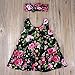 GRNSHTS Baby Girls Flower Print Buttons Ruffles Dress with Headband (Black, 6-12 Months)