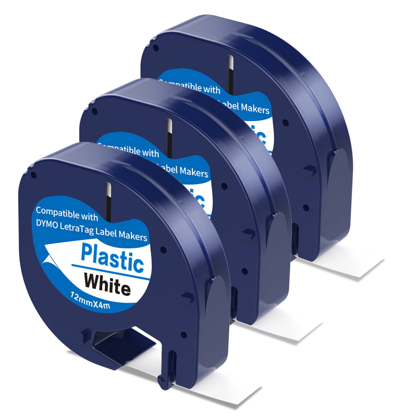 3 X 91201 Label Tape Replacement for Dymo Letratag Tape Plastic White S0721610 12mm x 4m Label Maker Tape Compatible with Dymo Letratag LT-110T LT-100H LT-100T QX50 XR XM 2000
