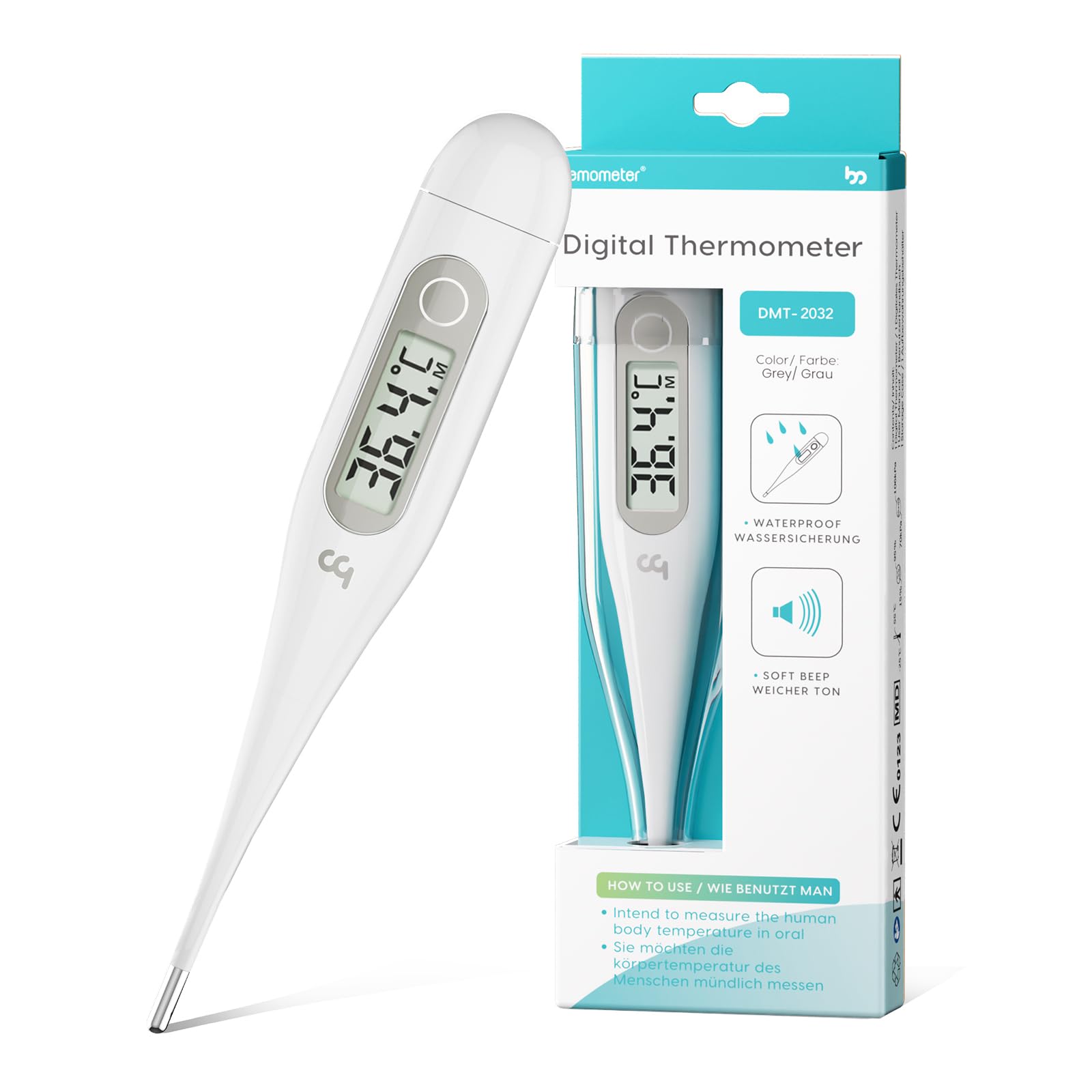 Digital Thermometer, Oral Thermometer Adults Kids Babies, Accurate Fast Switchable Body Temperature Thermometer, Gray