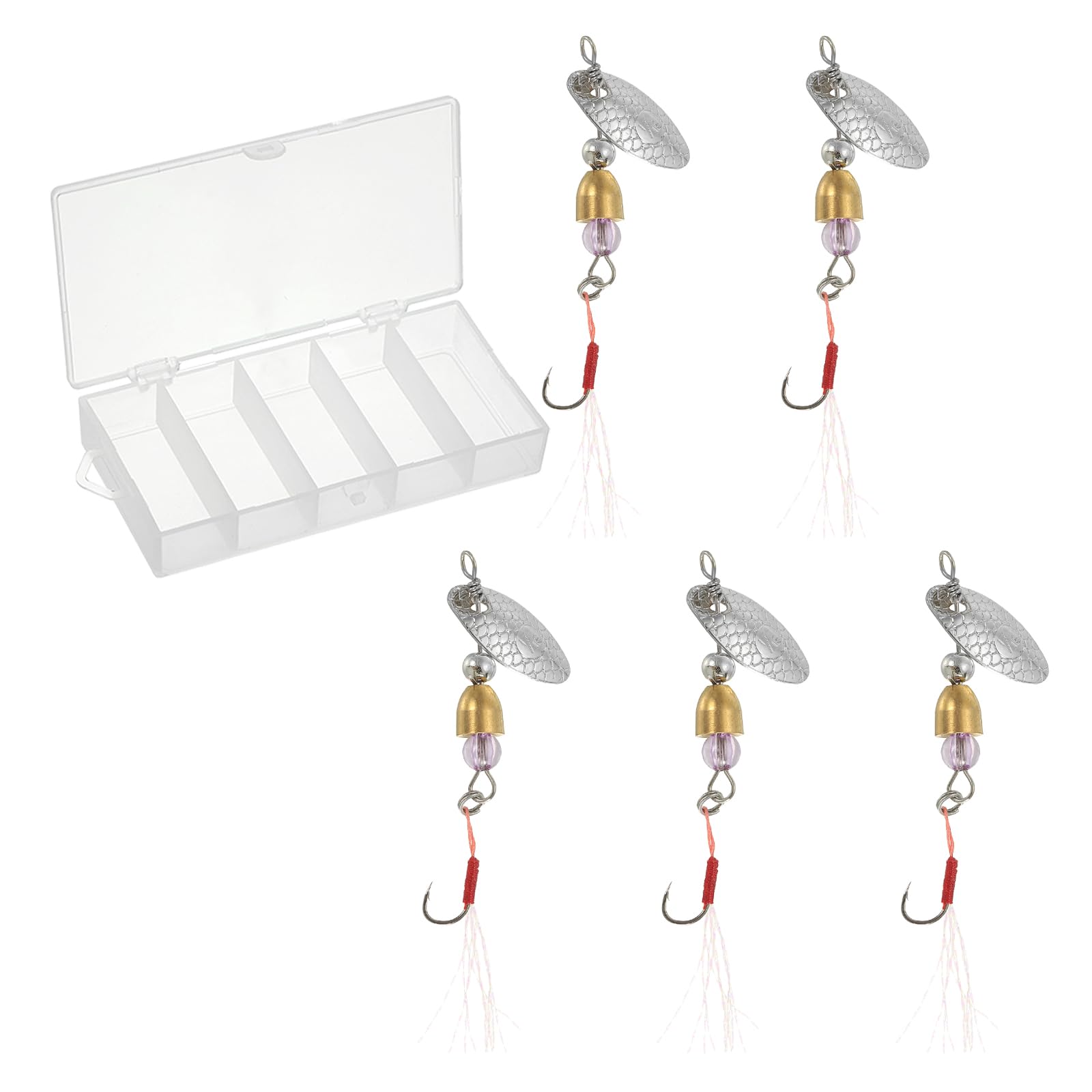 PATIKIL Fishing Lures Spinnerbait, 5 Pack Trout Lures Rooster Tail Fishing Lures Single Hook Trout Spinners 1/8 oz with Tackle Boxes for Freshwater Saltwater Fishing, Silver Tone