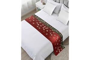 DecorLovee Christmas Bed Runners for Queen Size Bed, Decorative Bed Throws for Foot of Bed, Xmas Balls Pine Branch Snowflake Red Green Bed Runner Sofa Throw Bedding Scarf Slipcover for Bedroom