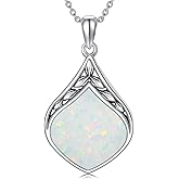 HPQQ Teardrop Necklace 925 Sterling Silver Vintage Natural Gemstone Pendant Fine Jewelry Birthday Gifts for Women Mom Wife