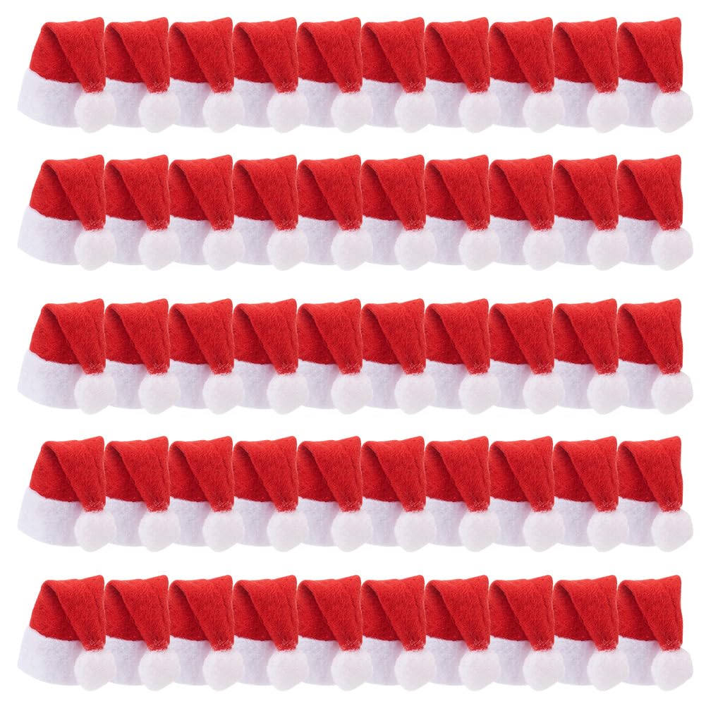 GOMAKERER 50 Pcs Mini Santa Hats, Red Cloth Mini Christmas Bottle Hats, Perfect for DIY Crafts, Wine Bottles, Home Decor, Unisex Adults