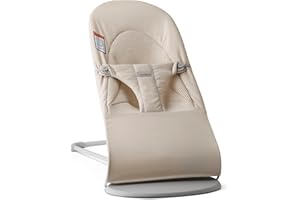 BabyBjörn Bouncer Balance Soft, Light Beige, Woven/Jersey, Tri-Fabric | 2-in-1 Adjustable Baby Bouncer Seat and Toddler Chair, Newborn to Toddler (8-29 lbs), 4 Positions, Lightweight & Portable