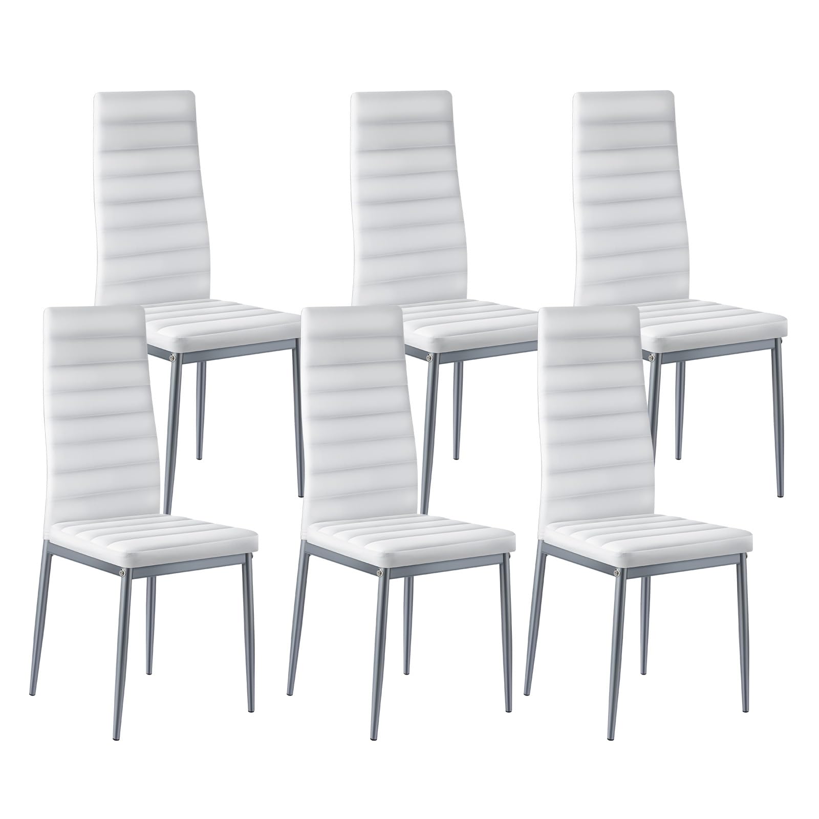 Photo 1 of ** NEW** VEVOR Modern Dining Room Accent Chairs Set of 6, Upholstered Leather Side Chair for Living Room, Space-Saving Kitchen Chair with Thick Cushions and Metal Legs, White