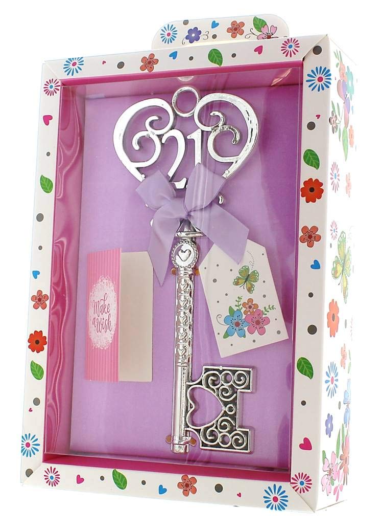 Tulip Studio Silver Age 21 Female Keepsake Key & Bright Presentation Box - 21st Birthday Gift