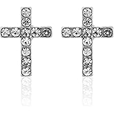 Cross Earrings, Cross Stud Earrings for Women with Customized Card Christian Religion Ear Small Stud Gift Stylish Silver Jewelry for Birthday Christmas