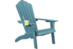 Cecarol Normal Size Adirondack Chair Plastic, Outdoor Fire Pit Chair with Cup Holder, Adirondack Patio Chair Weather Resistant for Outside, Porch, Lawn, Garden- AC01S, Blue