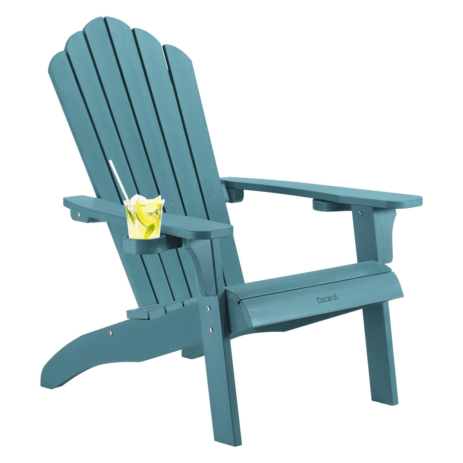 Cecarol Normal Size Adirondack Chair Plastic, Outdoor Fire Pit Chair with Cup Holder, Adirondack Patio Chair Weather Resistant for Outside, Porch, Lawn, Garden- AC01S, Blue