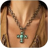 Aonklot Chunky Cross Necklace for Women Turquoise Necklace Gold Statement Chunky Necklaces Western Jewelry Outfits Boho Jewelry