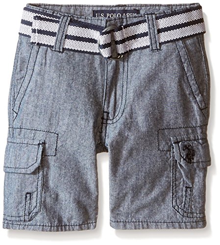U.S. Polo Assn. Little Boys Belted Chambray Cargo Short, Blue, 6