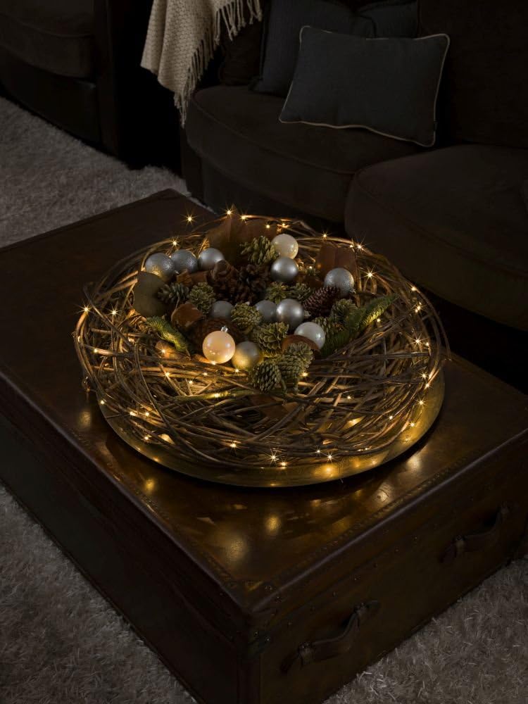 Konstsmide Christmas Lights Indoors LED Naked Wire/Pin Wire Light Chain/Indoor Use (IP20)/50 Amber White Diodes/3V Indoor Transformer/Black Wire String Lights - Image 4