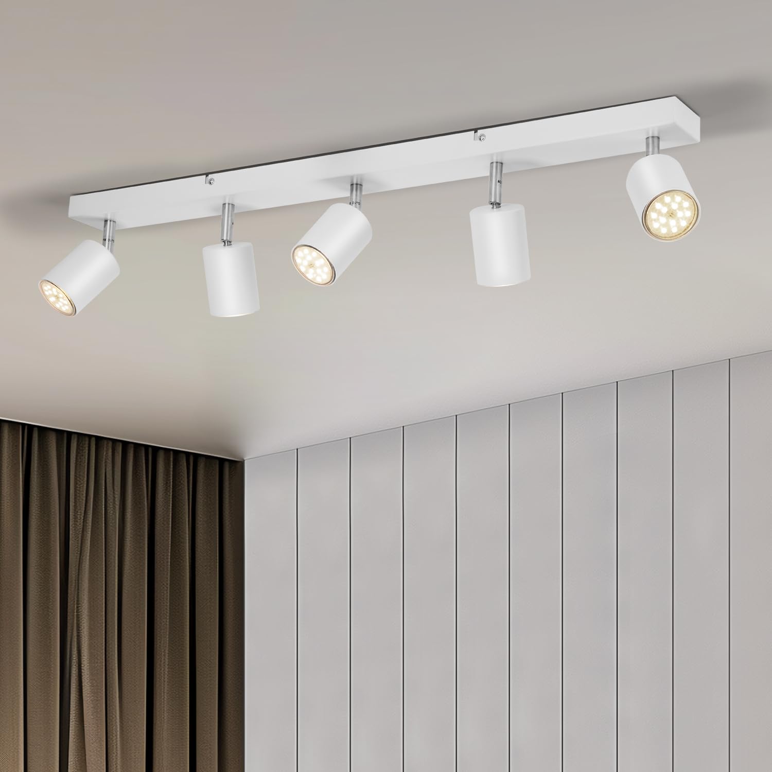 Gr4tec LED Ceiling Light Fitting 5 Way, Adjustable Spotlights Ceiling Lights White, Spotlight Bar Including 5 X GU10 Bulbs Natural White 4000K 550lm, Modern Kitchen Spot Lights for Hallway Bedroom
