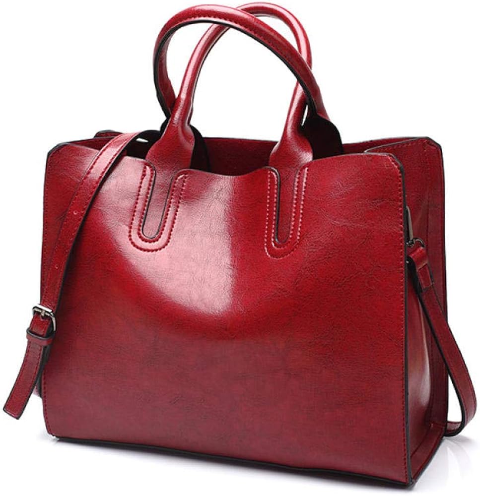 Handbag Big Red Women'S Leather Handbags, Fashion Women'S Shoulder Bags, MultiFunctional Use