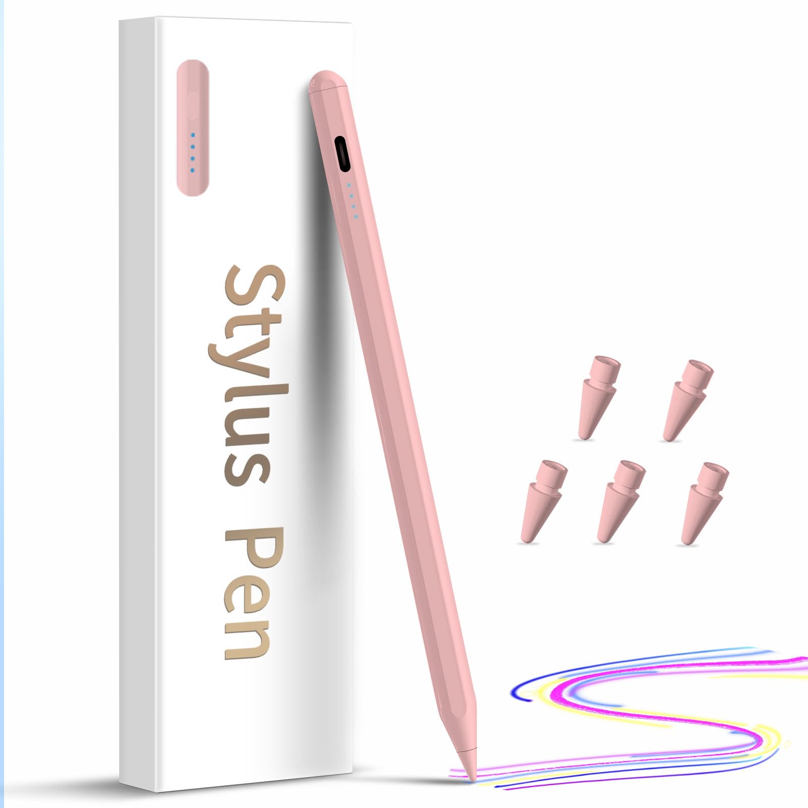 DZJHDG Stylus Pen for iPad,(2018-2025) Fast Charge with Tilt Sensitivity & Palm Rejection Compatible with iPad Pro 11"/12.9", iPad mini 5/6, iPad Air 3/4/5, iPad 6/7/8/9/10 (PK)