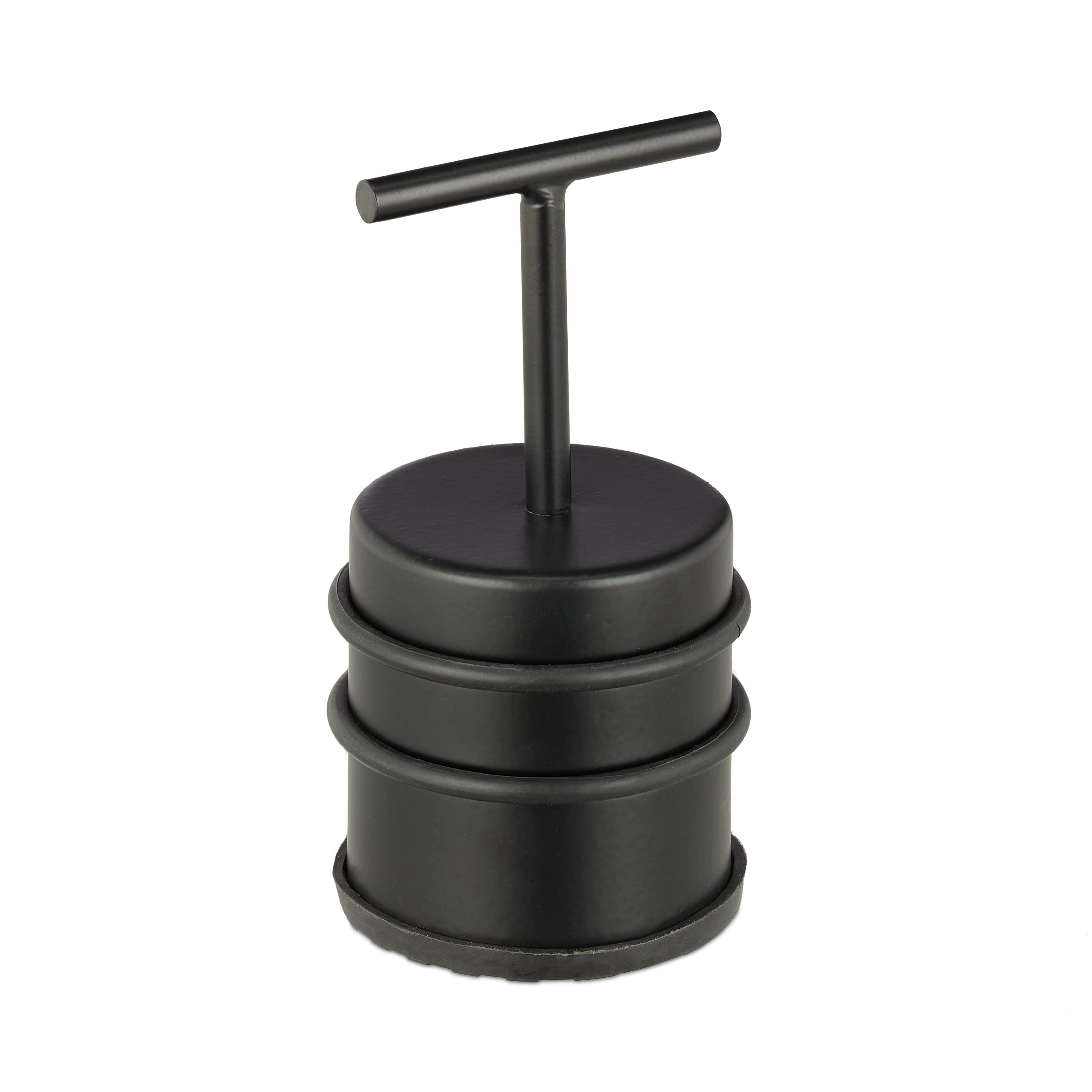 Relaxdays Door Stopper with Handle, for Doors & Windows, Stainless Steel & Rubber, Floor Bumper, H x Ø: 14 x 7, Black