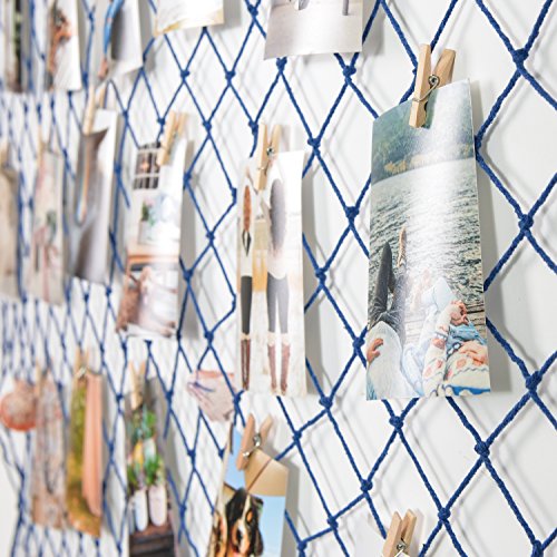 Photo Hanging display with 40 Clip by HAYATA - Fishing Net Wall Decor - Picture Frames & Prints Multi Photos Organizer & Collage Artworks - Nautical Decorative Dorm Bedroom Decorations
