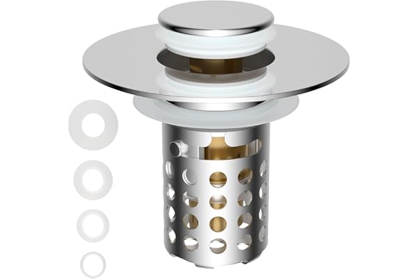 Universal Bathroom Sink Drain Strainer Hair Catcher Upgraded with Removable Stainless Steel Filter Basket, 3 in 1 Pop Up Sink