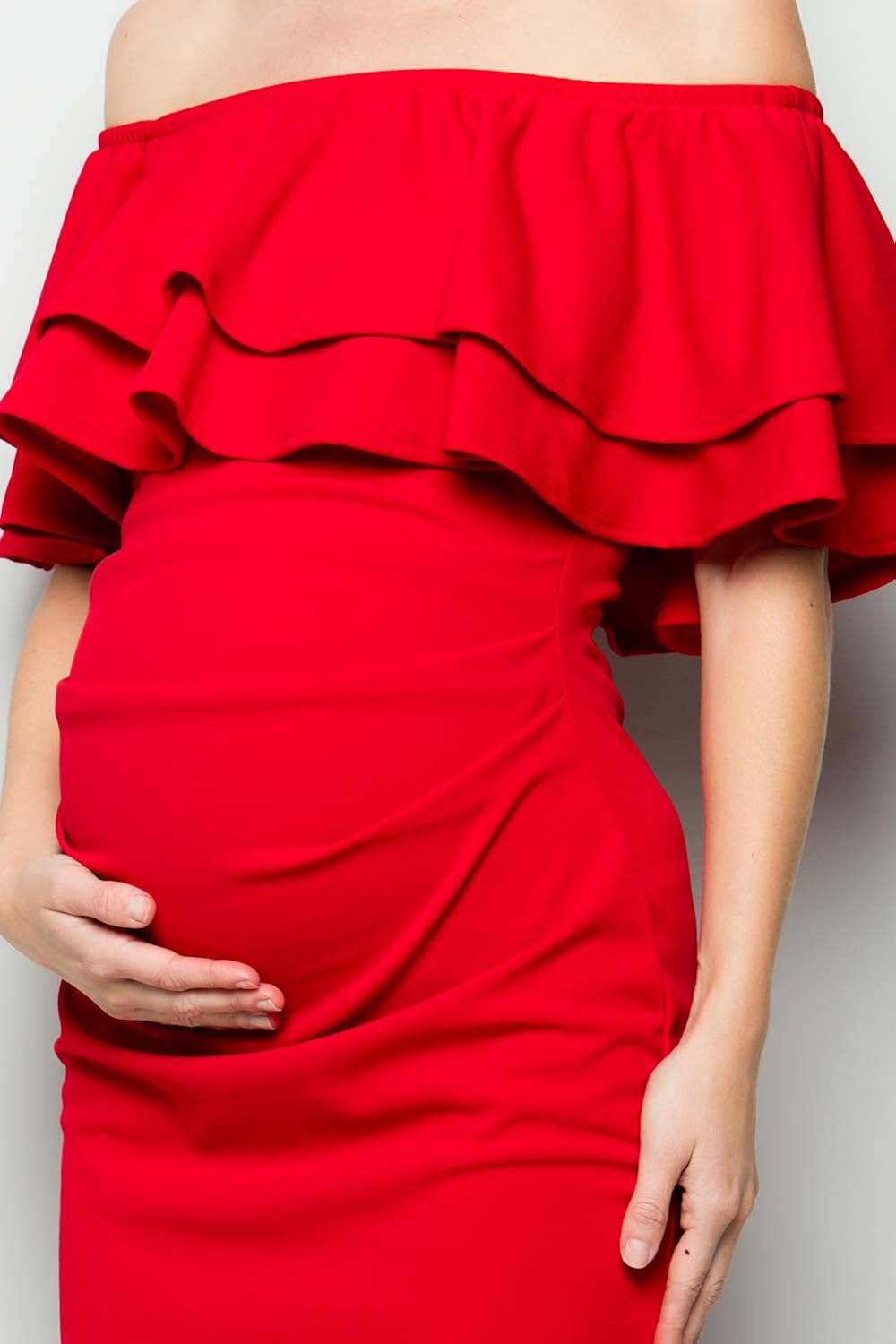 My Bump Double Layer Ruffle Maternity Dress-Fitted Off-Shoulder Baby Shower Pregnancy at  Women’s Clothing store