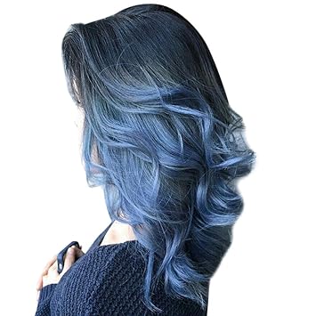 Velneet Women Beauty Black To Blue Bleach Gradient Long Straight