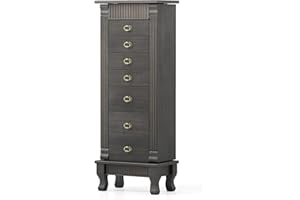COSTWAY Jewelry Armoire Cabinet, Wooden Jewelry Storage Chest with 7 Drawers, 2 Side Doors, Flip-up Mirror & Top Divided Orga