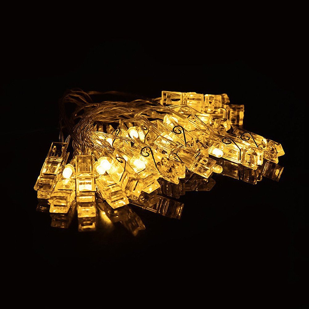 Amteker LED Foto Clip Stringa Illuminazione con Telecomando e Timer - 40 Foto Clip Batteria Alimentato 5M Luci Immagine Illuminazione per Decorazione Tabella Foto,Note,Opera D\'arte (Bianco Caldo)