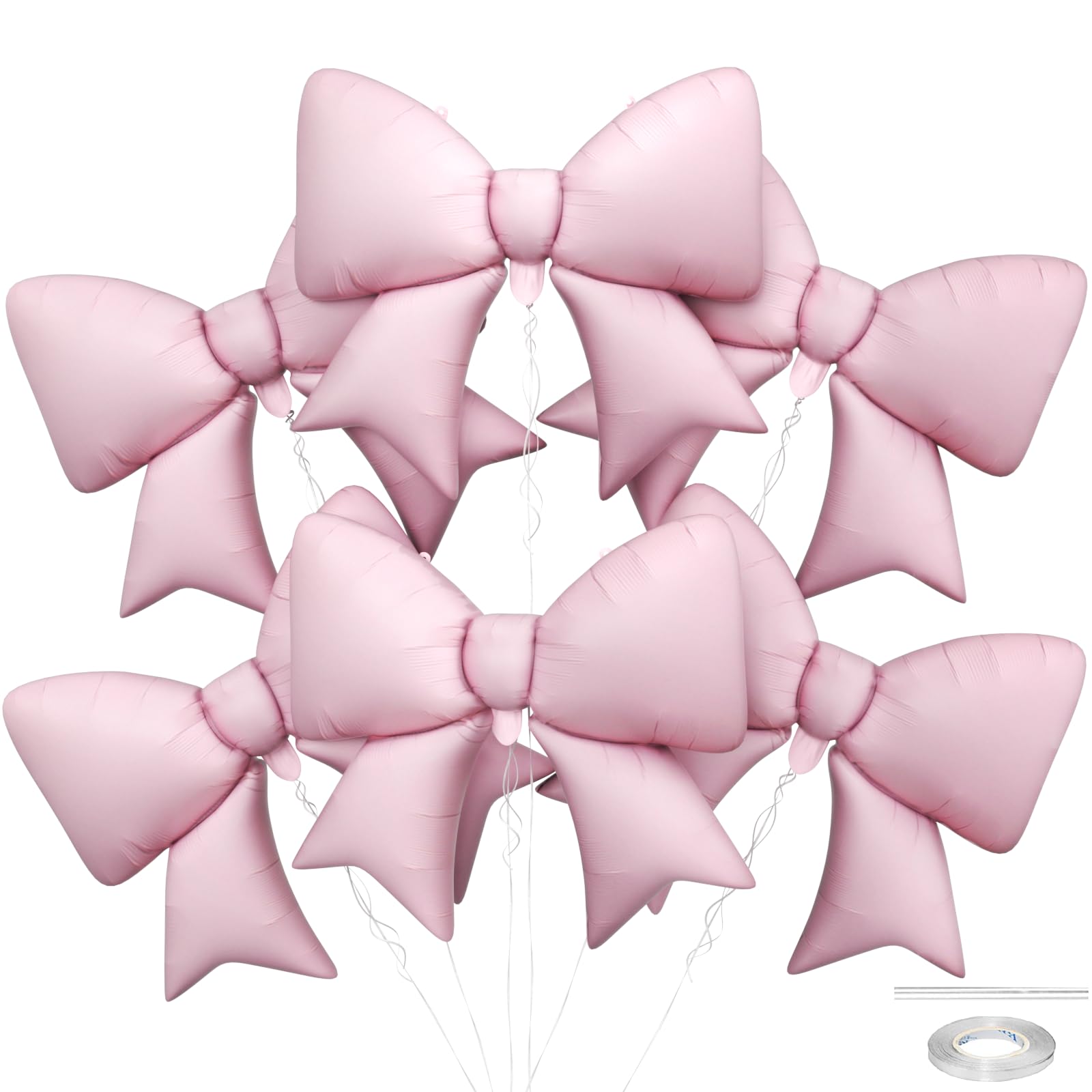 Biapian 6 Pcs Pink Bow Balloons, 38 Inch Giant Bow Foil Balloons, Elegant Pink Aluminum Balloon for Girls Women Bow Themed Birthday Bridal Baby Shower Wedding Bachelorette Princess Party Decorations