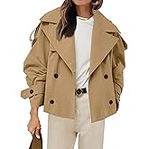 Tankaneo Womens Cropped Trench Coat Casual Double Breasted Short Jacket Fall Fashion Outerwear with Belt