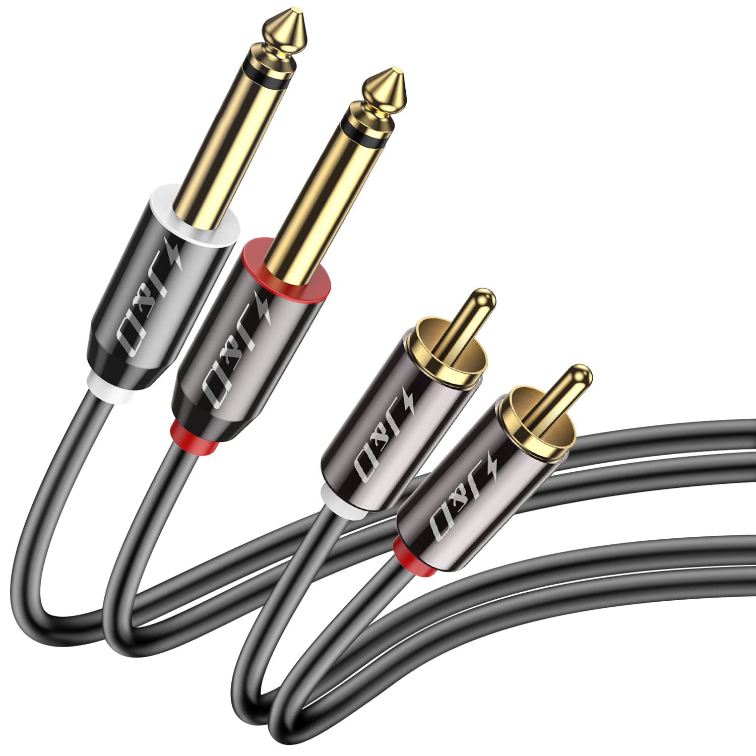 J&D Dual 1/4 inch TS to Dual RCA Stereo Audio Interconnect Cable, RCA Male to 1/4" Male Jack Cord for Home Theater, Amplifiers, Hi-Fi Systems, Speakers, Gold Plated Copper Shell Heavy Duty, 1.8m
