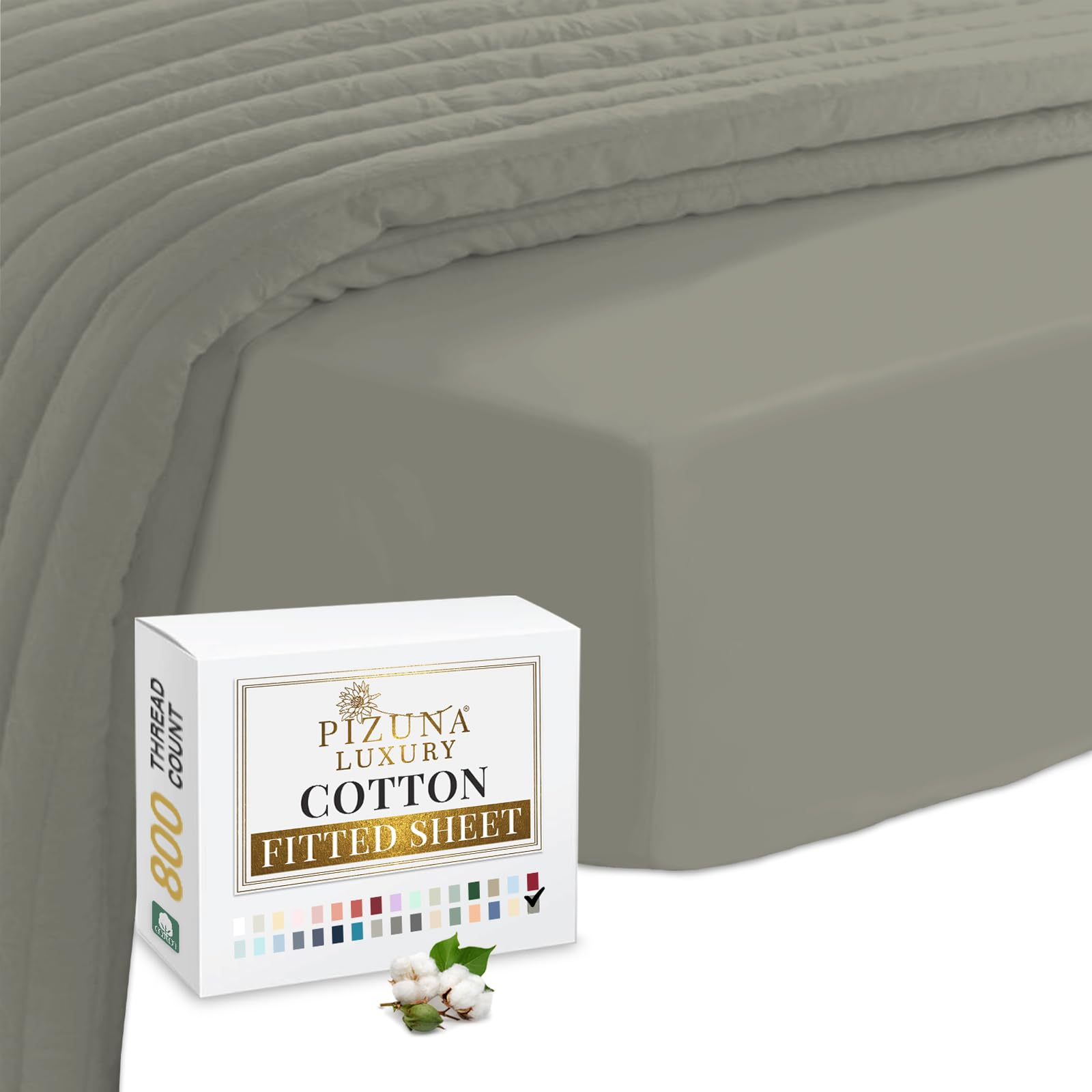 Pizuna Luxury Cotton Fitted Sheets Silver, 800 Thread Count 100% Long Staple Cotton Emperor Fitted Sheets 200x200cm, Sateen Weave Emperor Fitted Sheet Extra Deep 40 cm 1 PC Silver